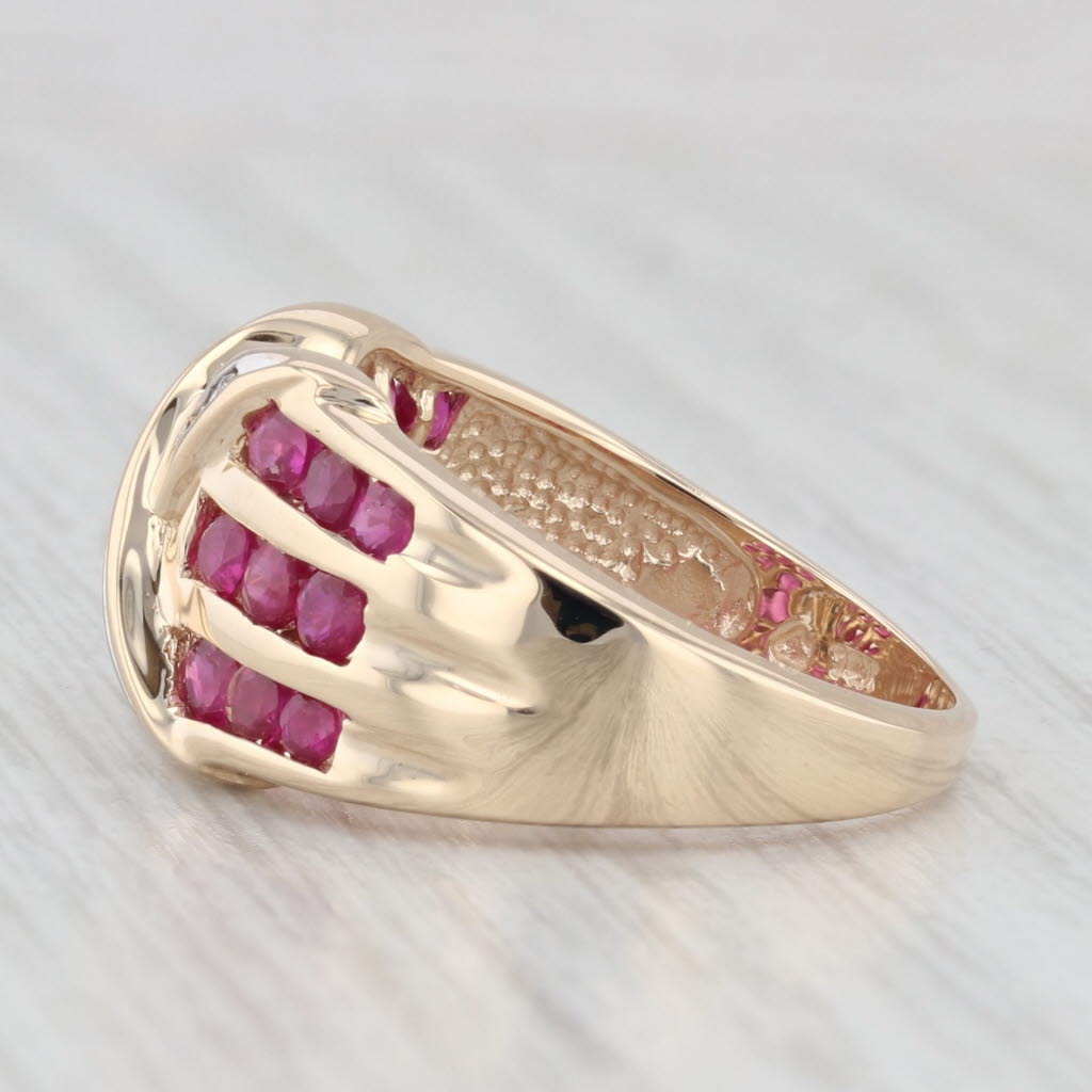 1.20ctw Diamond Ruby Cross Over Round Ring 14k Yellow Gold Size 7.25