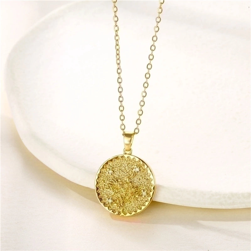 Stainless Steel Titanium Steel Fashion Inlay Plating Flower Chrysanthemum Lotus Zircon Pendant Necklace