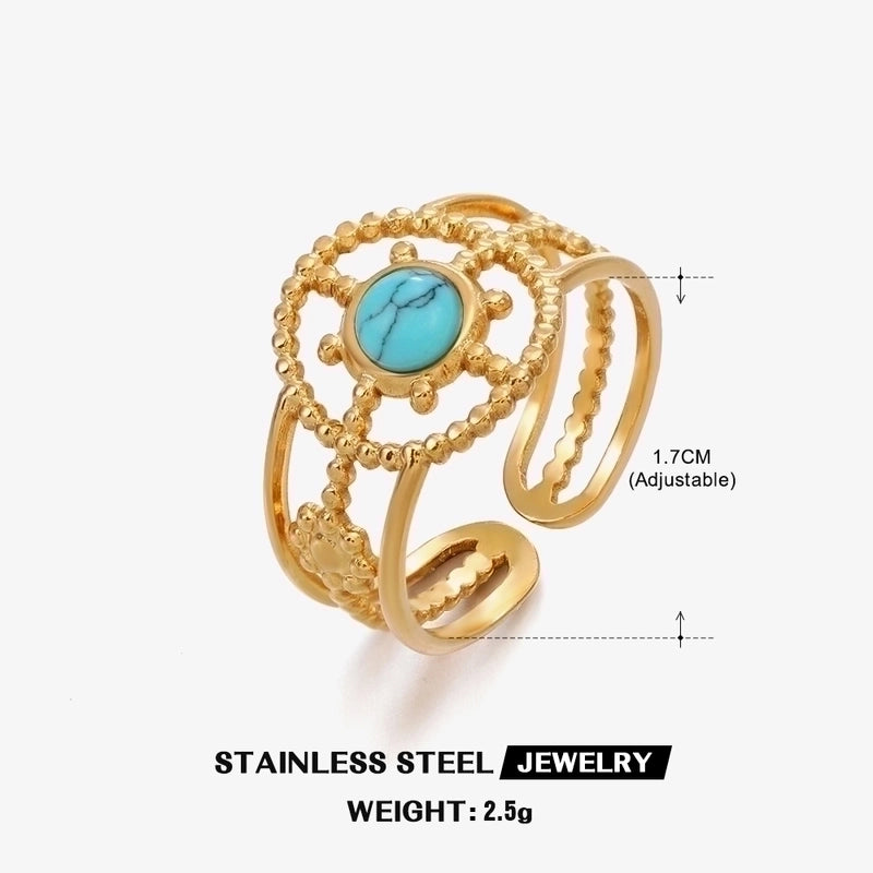 304 Stainless Steel 18K Gold Plated IG Style Plating Inlay Geometric Natural Stone Open Ring