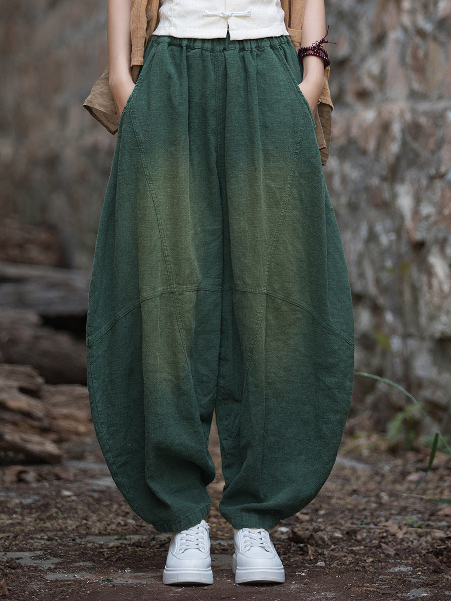 Women Retro Worn Loose Spliced Pocket Bloomers