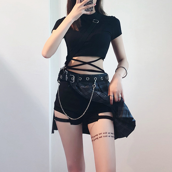 Hip Hop Irregular Stitching Plaid Skirt KF50514