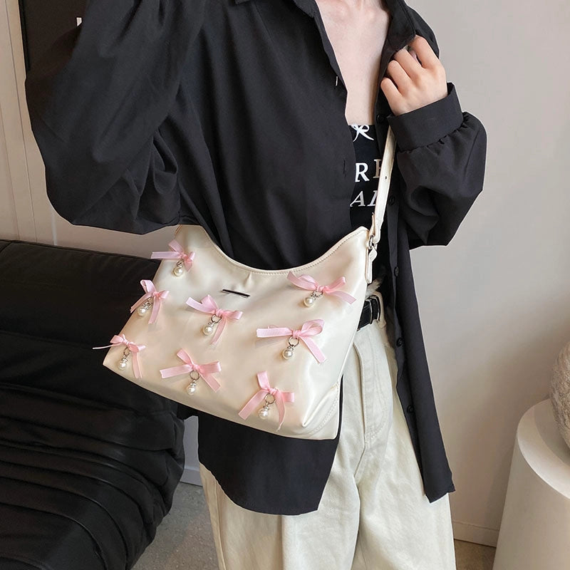 Women's Medium Pu Leather Bow Knot Elegant Square Zipper Tote Bag