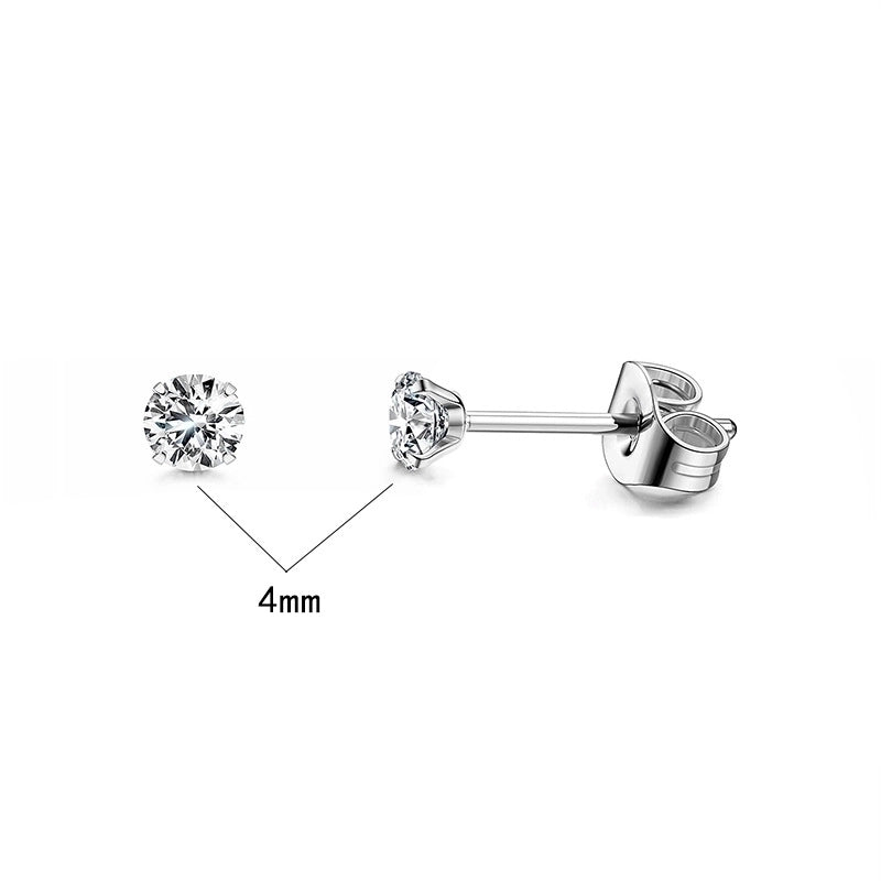 Minimalist Round Stainless Steel Inlay Zircon Ear Studs 1 Piece