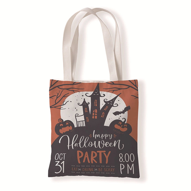 Halloween Unisex Medium Canvas Pumpkin Letter Elegant Streetwear Square Open Canvas Bag