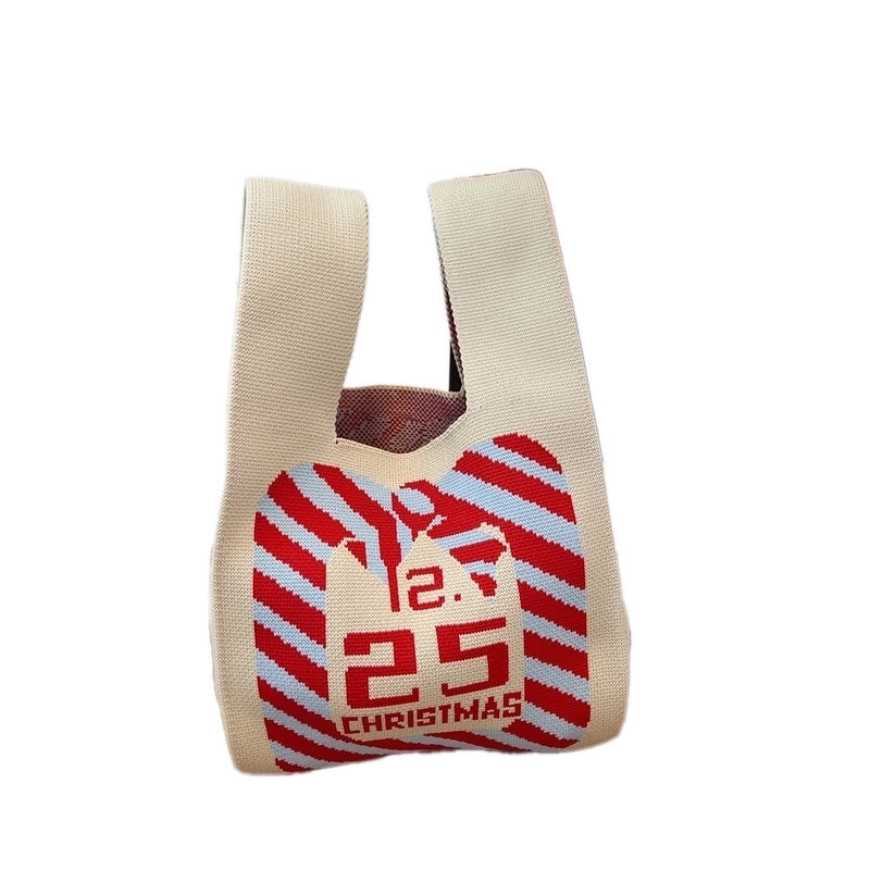 Christmas Women's Small Knit Christmas Tree Santa Claus Cute Square Open Handbag