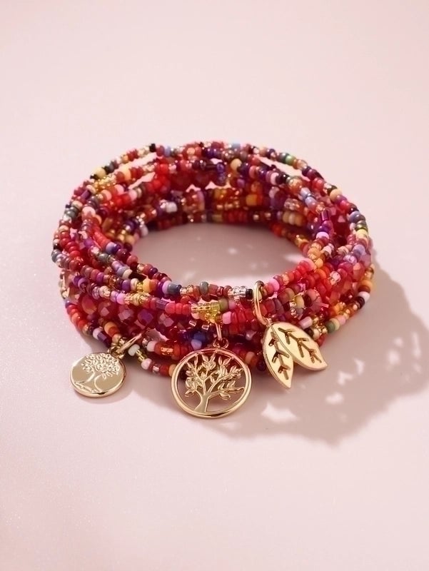 2 Pieces Fashion Leaf Tree Alloy Agate Beaded Plating Bracelets