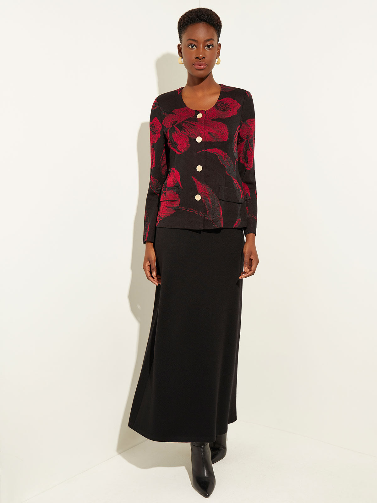 Heritage Fit Floral Button-Front Knit Jacket