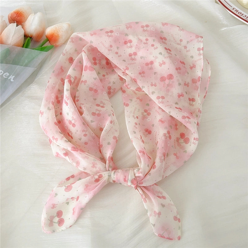 Women's Sweet Pastoral Minimalist Square Synthetic Yarn Printing Silk Scarf