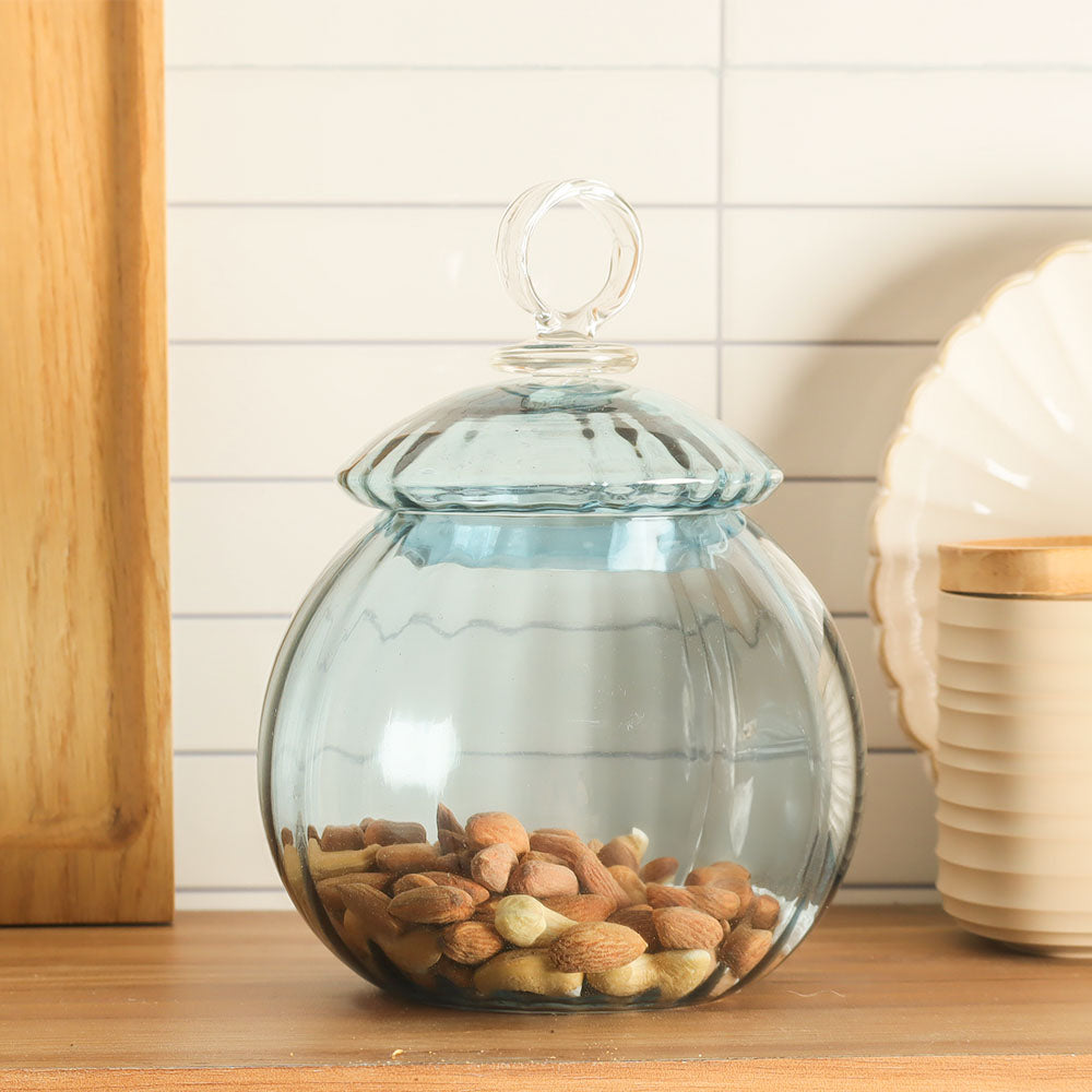 Auro Fluted Round Storage Jar Medium - Aqua