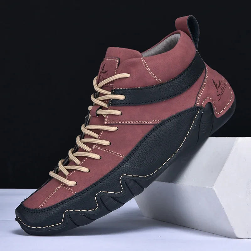 Gameglobeplanet oxford New 2024 Handmade Leather Men Boots Fall Design Sneakers Breathable Casual Leather Shoes Men Ankle Winter Boots Outdoor Fashion