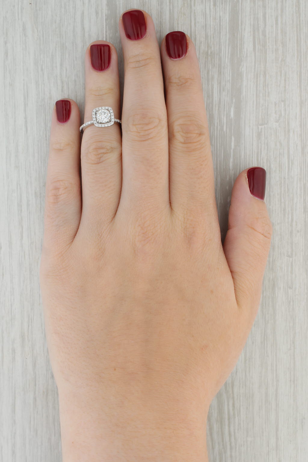 1.14ctw Round Diamond Halo Engagement Ring 14k White Gold Size 5 GIA