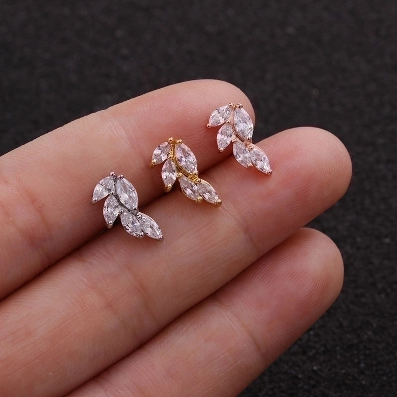 Minimalist Triangle Round Water Droplets Stainless Steel Copper Inlaid Zircon Ear Studs 1 Piece