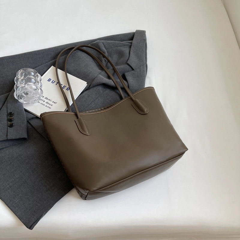 Women's Medium All Seasons Pu Leather Solid Color Basic Square Zipper Shoulder Bag Tote Bag
