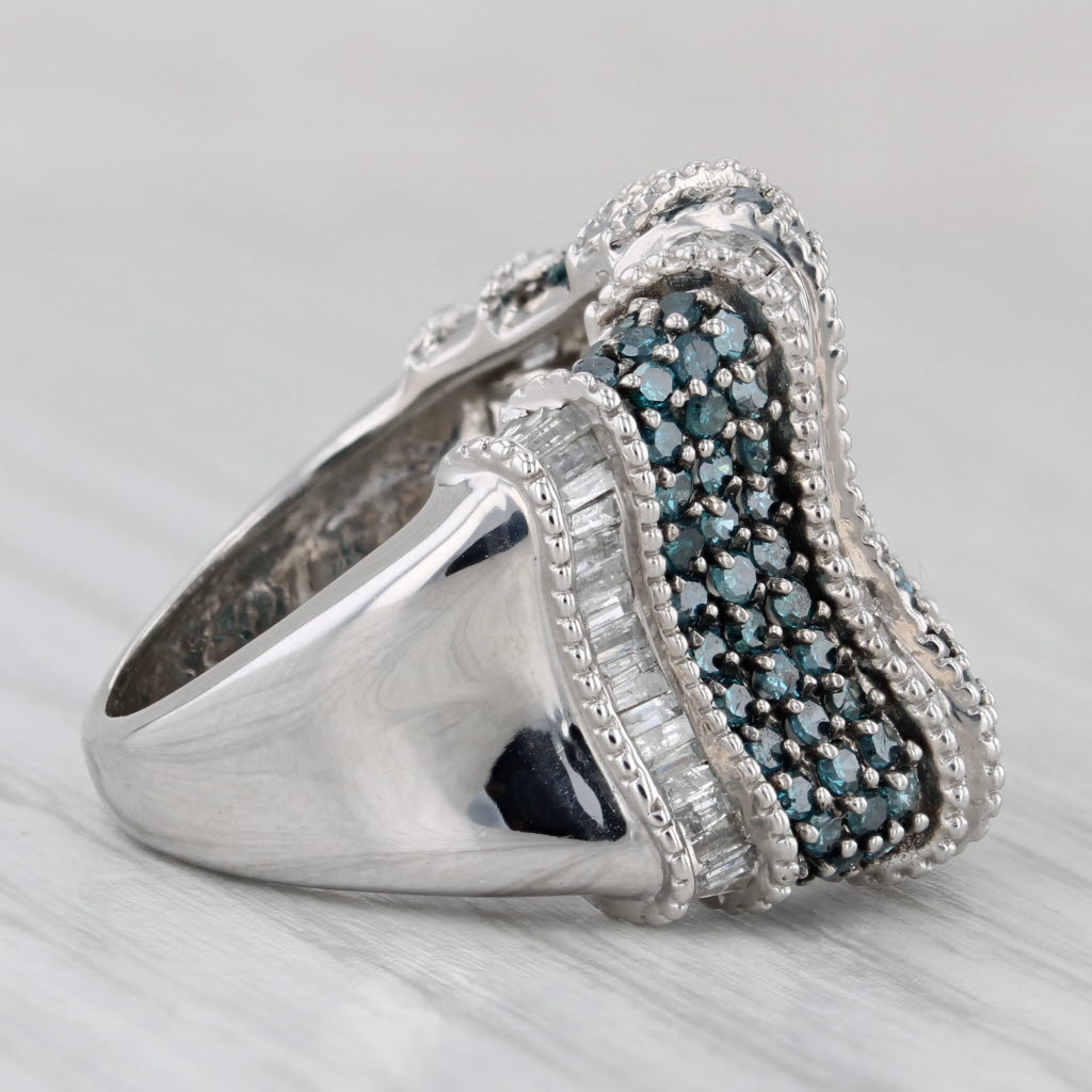 1.80ctw Blue White Diamond Ring 10k White Gold Size 6 Cocktail