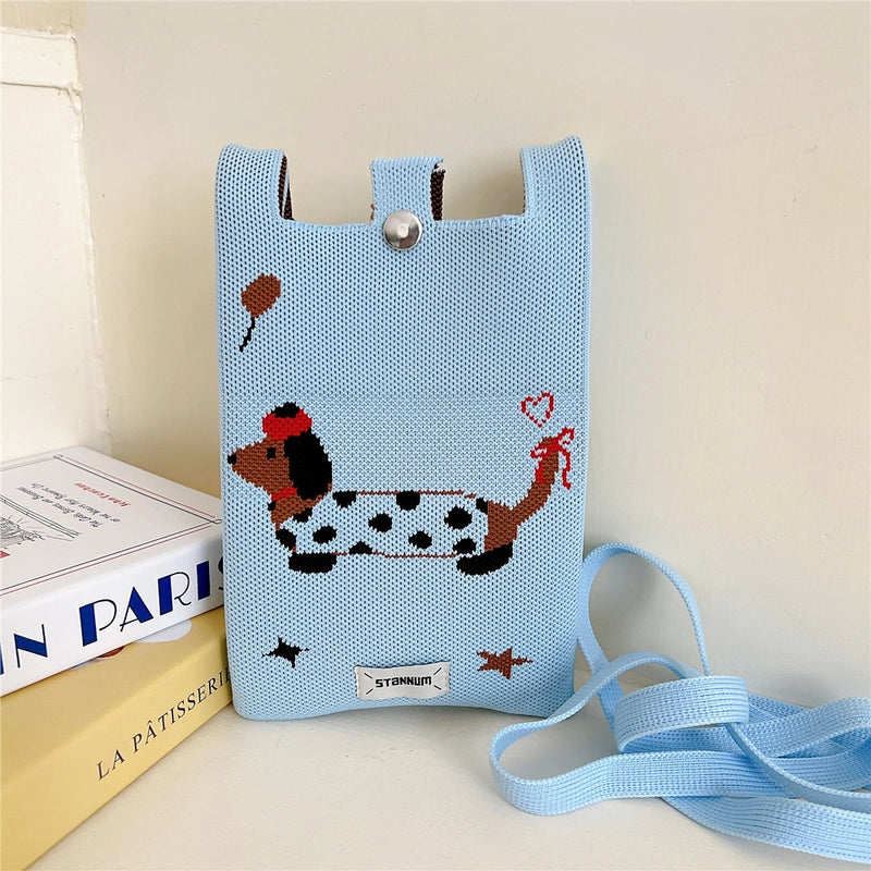 Women's Small Knit Cartoon Cute Bucket Lock Clasp Phone Wallets