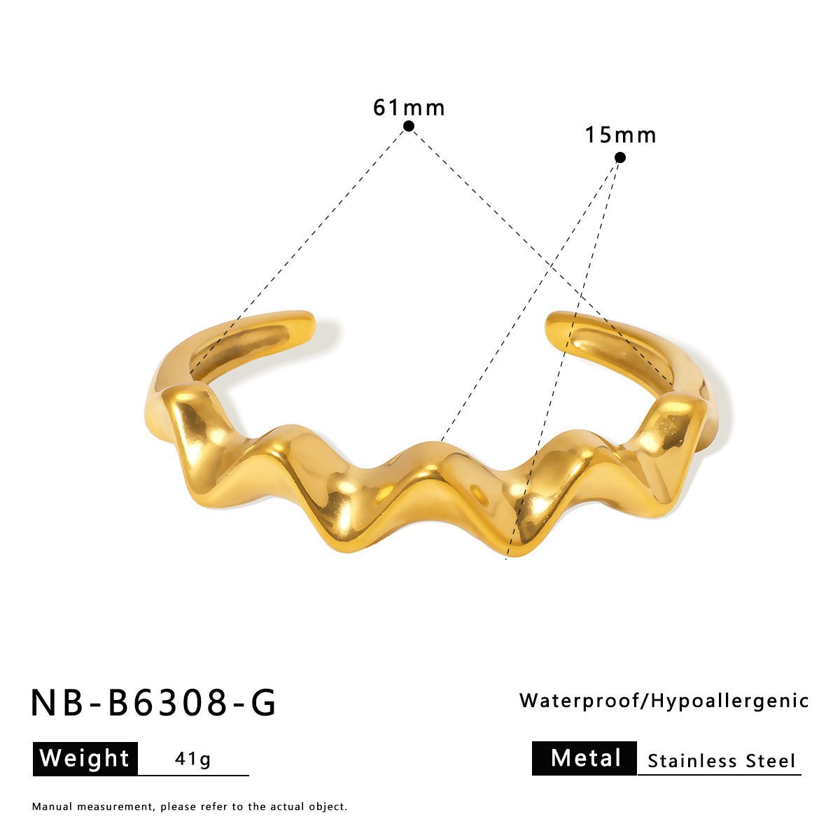 Ins Stainless Steel Zircon Pearl Bracelet C-Shaped Wave Line Open Gold-Plated Bracelet Design Female