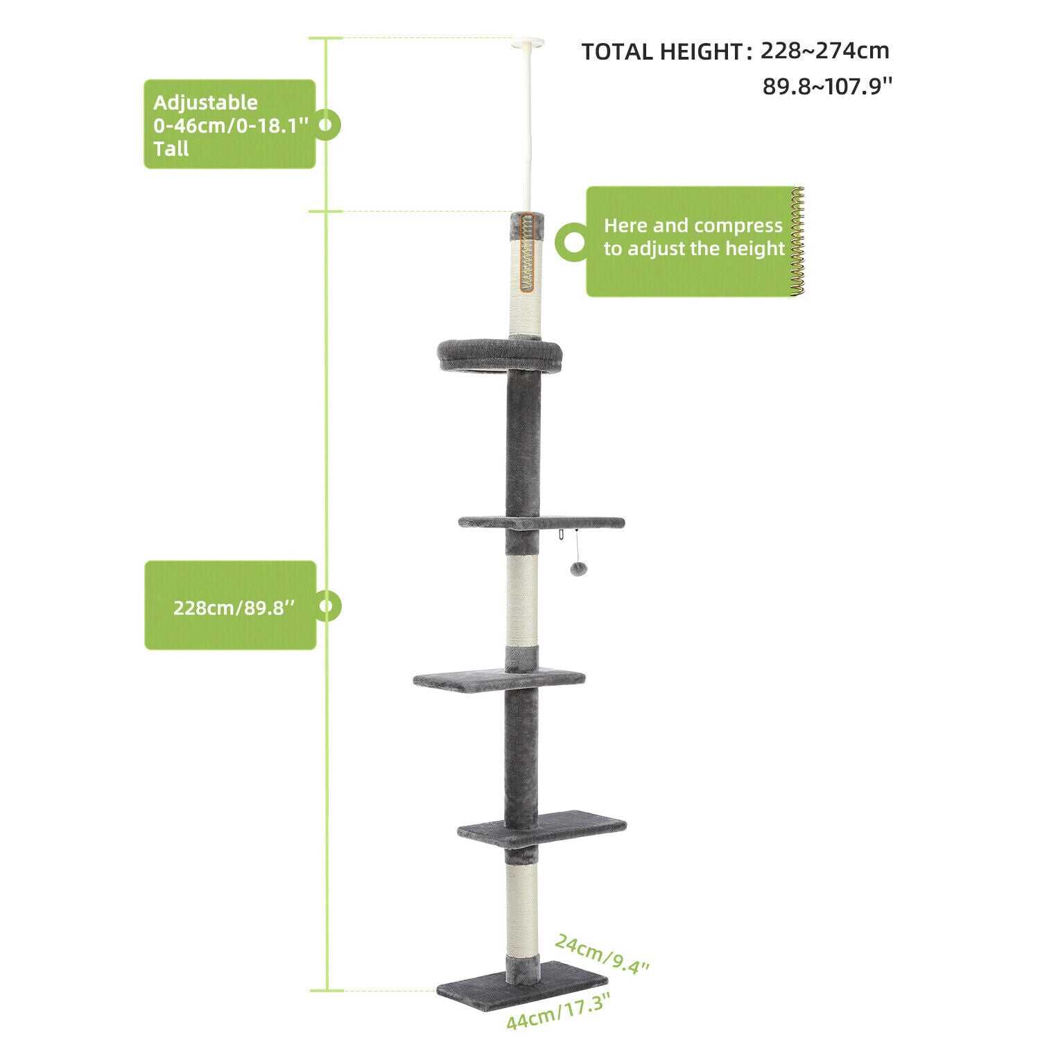 228 - 274cm Cat Scratching Post / Tree / Pole