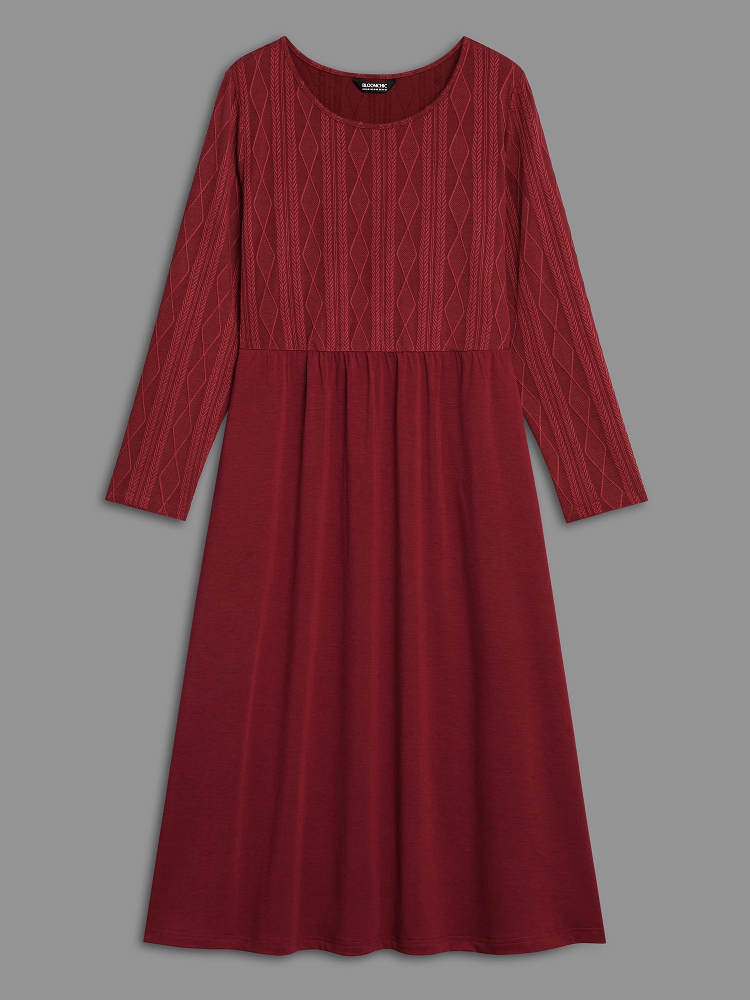 Cable Knit Round Neck Elastic Waist Midi Dress