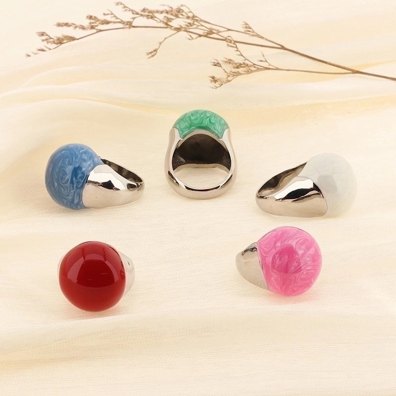 Minimalist Round Titanium Steel 18K Gold Plated Enamel Plating Rings