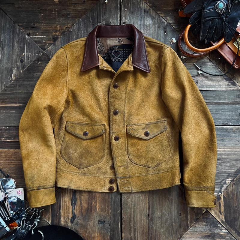 Vintage Distressed Western Suede Jacket