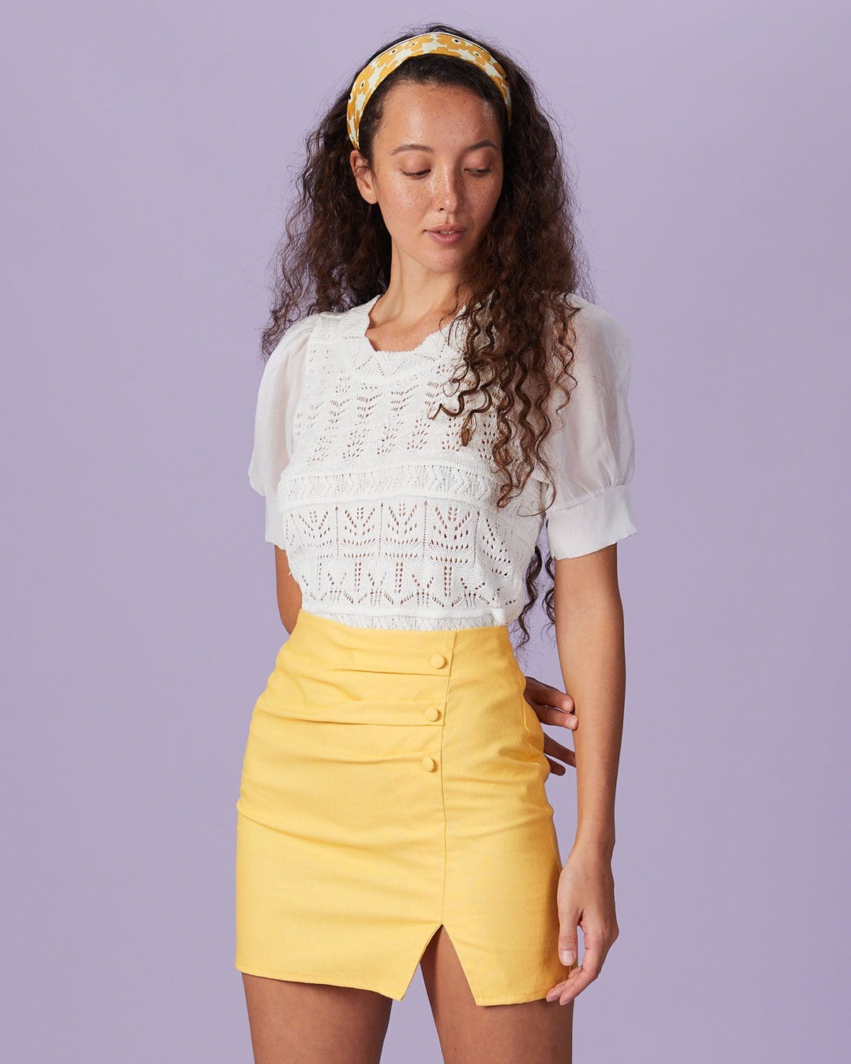 The Yellow High Waisted Ruched Mini Skirt