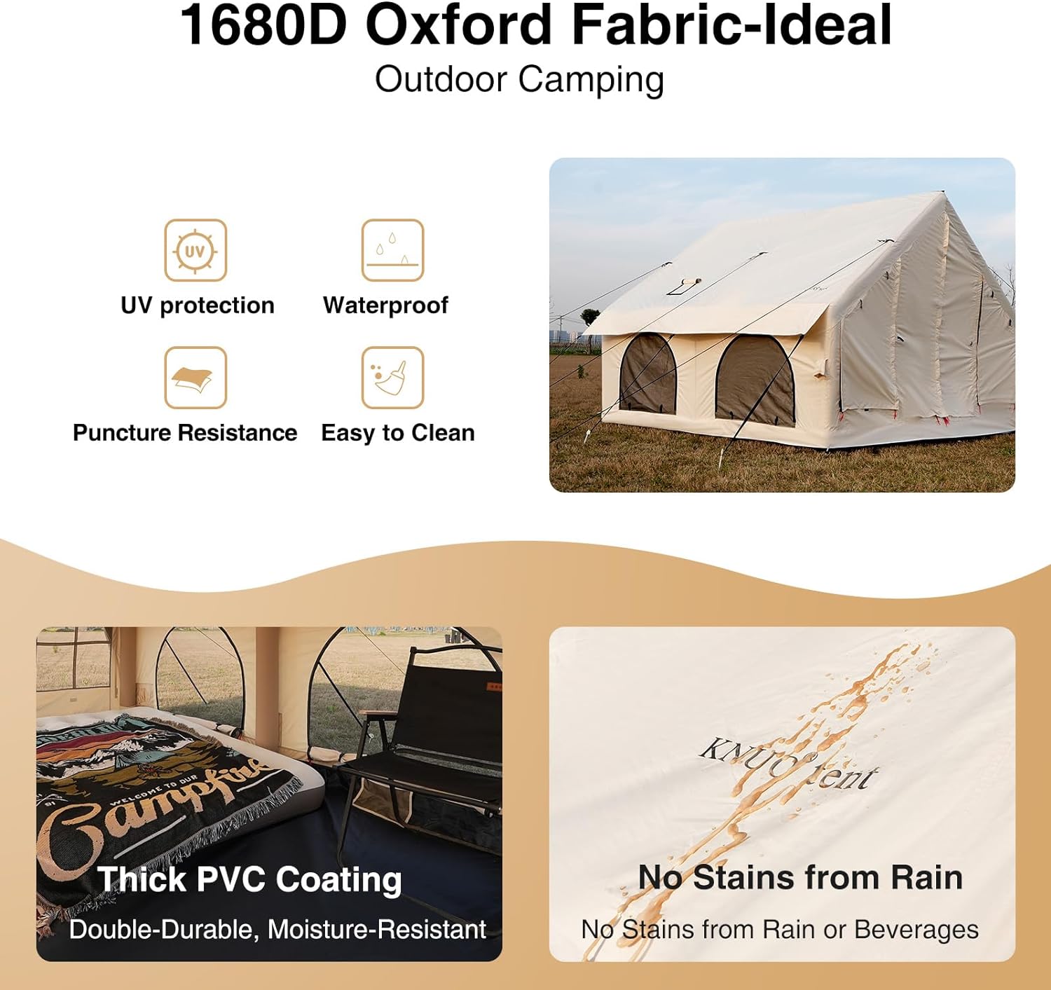 KNUO Inflatable Camping Tent Large Inflatable Air Tents, No Assembly Needed Luxury Glamping Tent, Waterproof Oxford