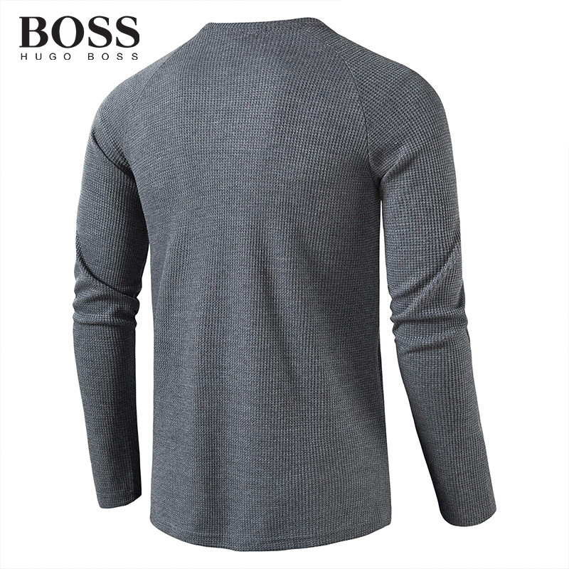 BOSS Men-s Autumn Winter Henry Collar Long-Sleeved T-shirt