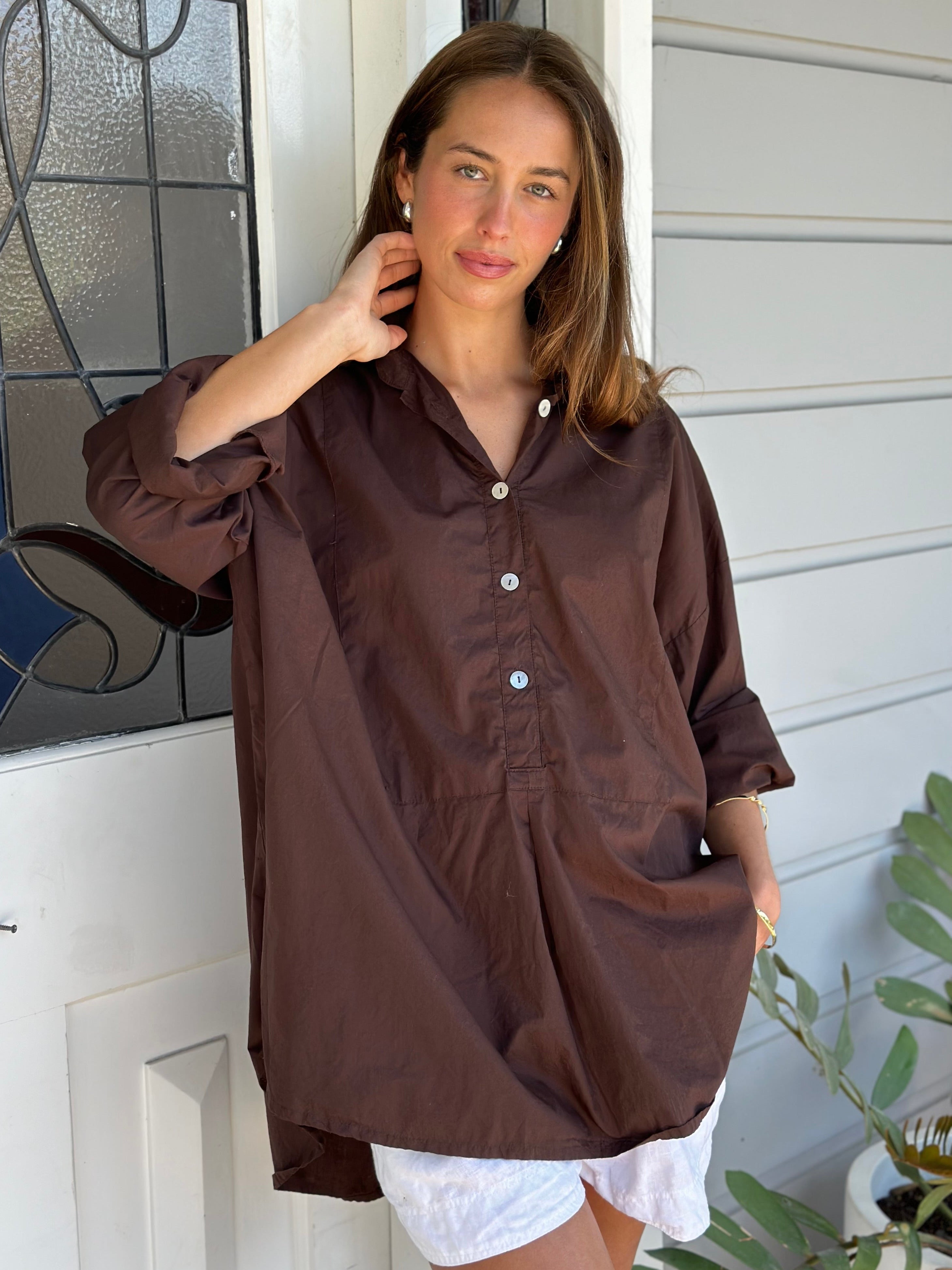 megan shirt - chocolate cotton