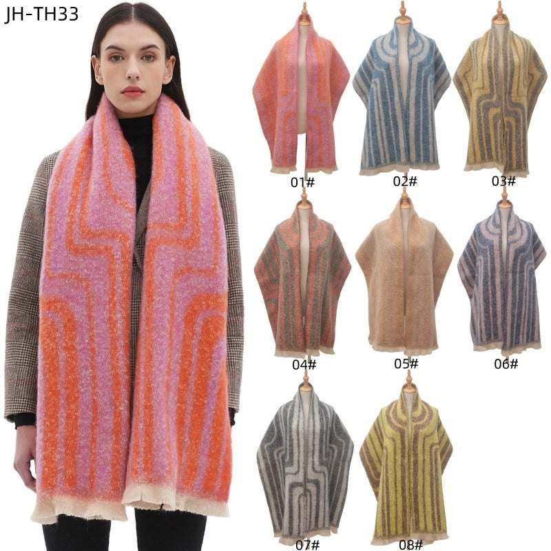 Women's Casual Minimalist Stripe Polyester Scarf