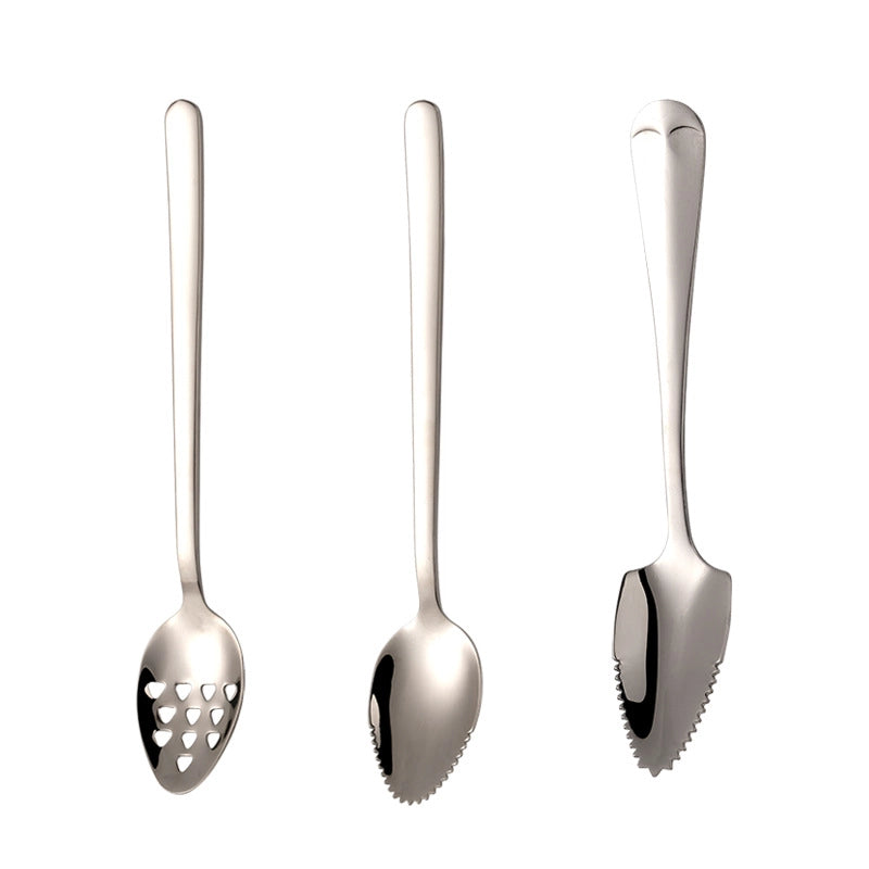 Infant 304 Stainless Steel Mud Scraping Spoon Baby Food Supplement With Serrated Fruit Dredging Spoon Creative With Hole Mud Pressing Spoon