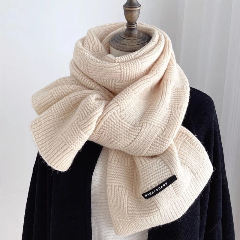 Solid Color Scarf Women's Winter Thickened Warm Shawl Wool   Positive And Negative Knitted Scarf Student Fashion