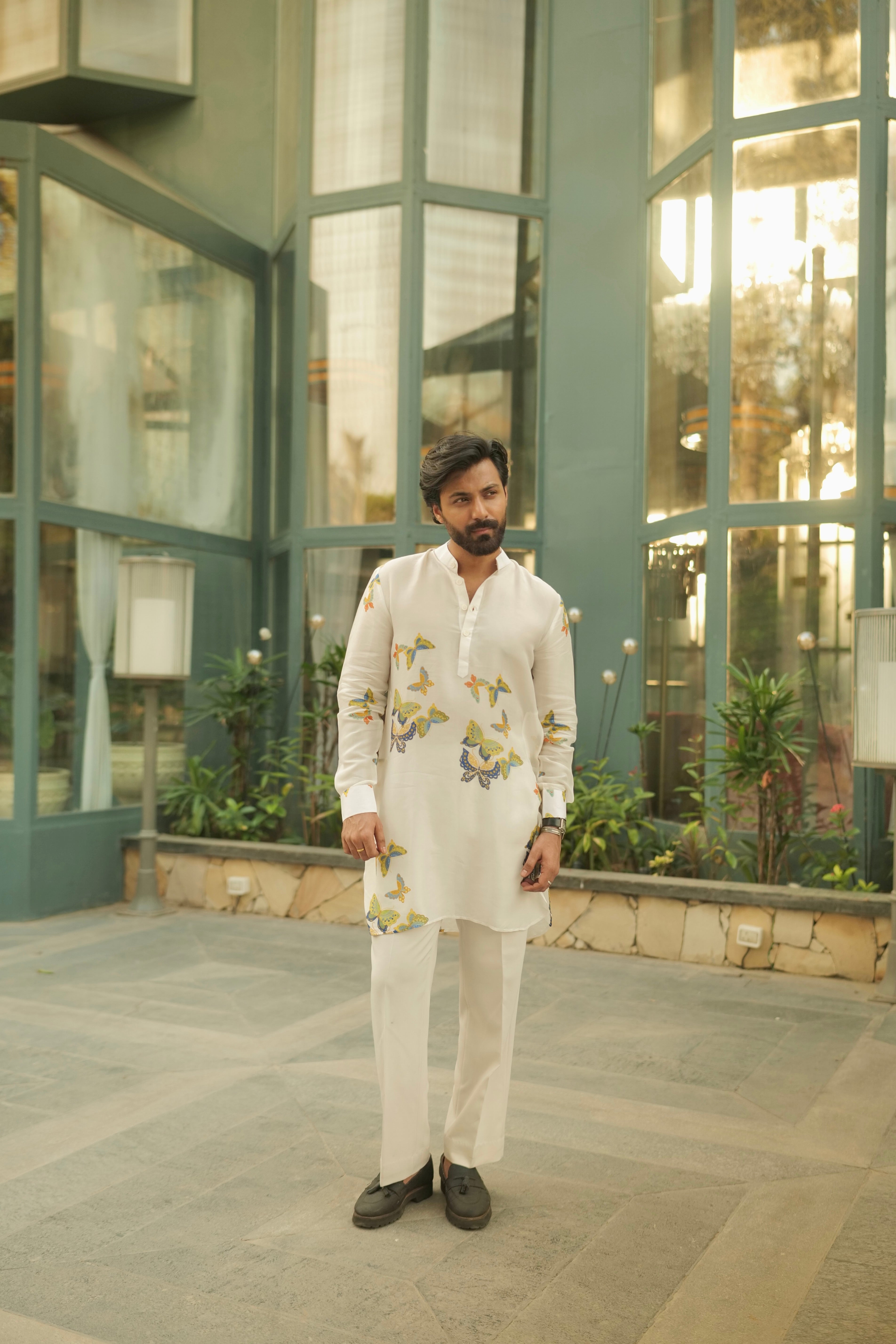 White Butterfly Printed Ganganagery Kurta