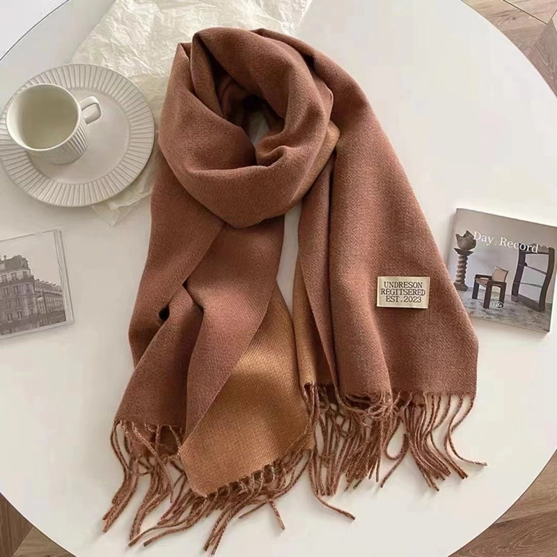 Double-sided Plain Scarf  Couple Mid-length Scarf Autumn And Winter Warm Color Matching Shawl Tassel Scarf