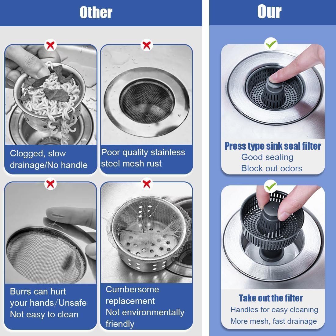 🎁LAST DAY 49% OFF🔥2024 New Upgraded Sink Bounce Core Drain Strainer