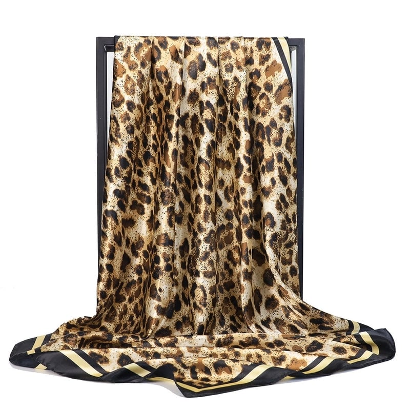 Unisex Vintage Style Leopard Satin Silk Scarf