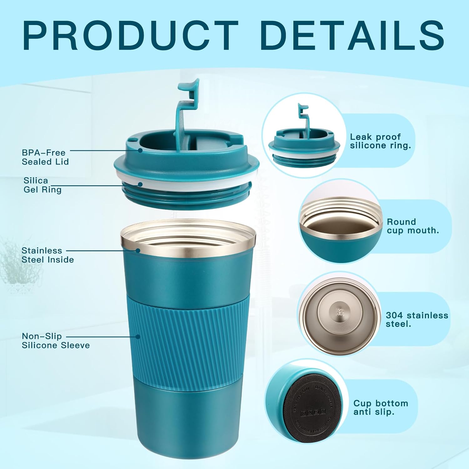 Senshuomy Travel Mug, Insulated Coffee Cup with Leakproof Lid, Reusable Coffee Cups Travel Cup, Stainless Steel thermaol Mug for Hot Cold Drinks (Green 380ml)