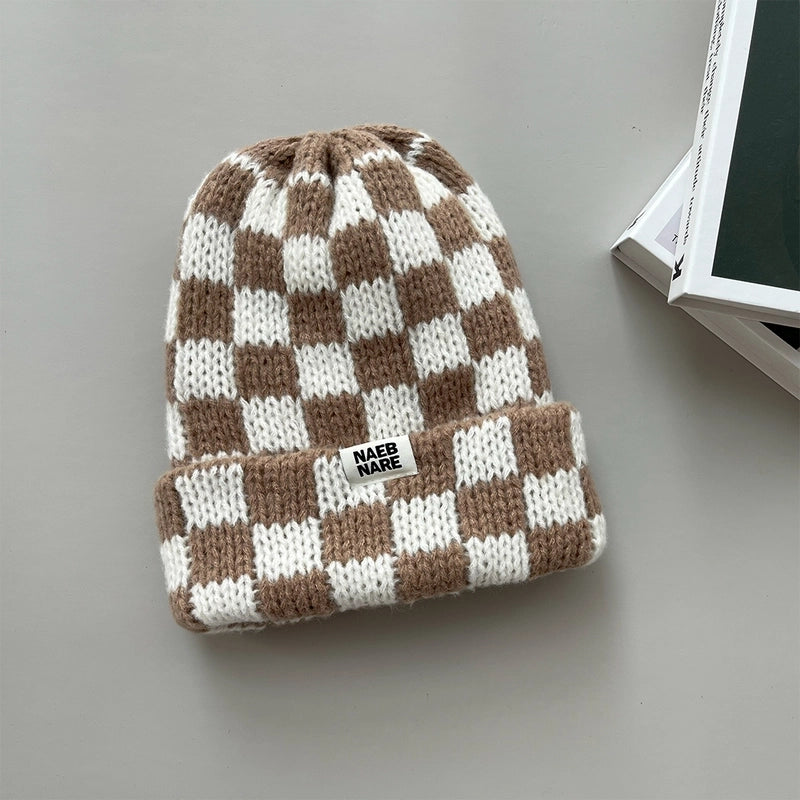 Women's Basic Retro Plaid Eaveless Wool Cap