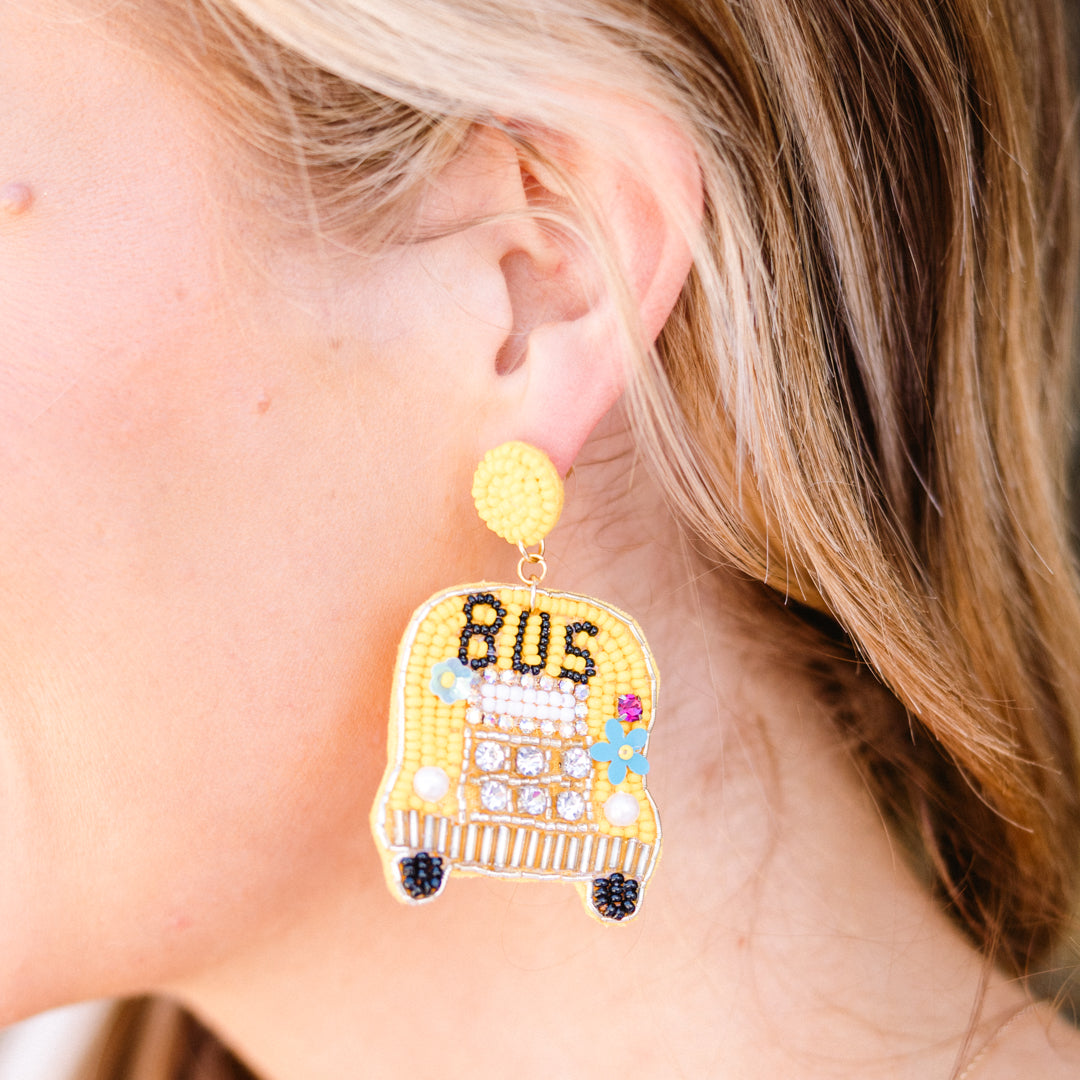 Wheels On The Bus Earrings. Yellow