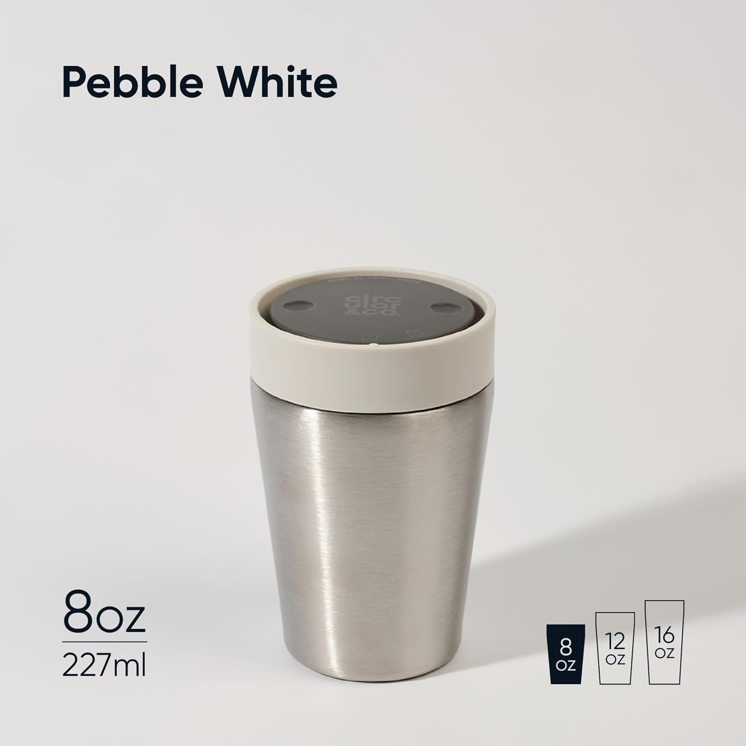 Circular & Co Thermal Stainless Steel Travel Mug - 8oz/227ml - Insulated Reusable Coffee Cup - 100% Leakproof & Lockable - 6 Hours Hot/Cold - Push Top, One Hand Open, 360 Drinking Coffee Tumbler