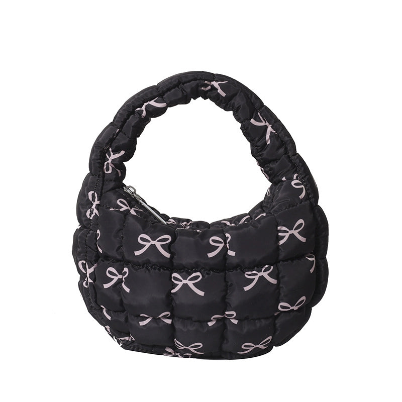 Women's Nylon Printing Bow Knot Classic Style Cloud Shape Zipper Cloud Shape Bag Handbag