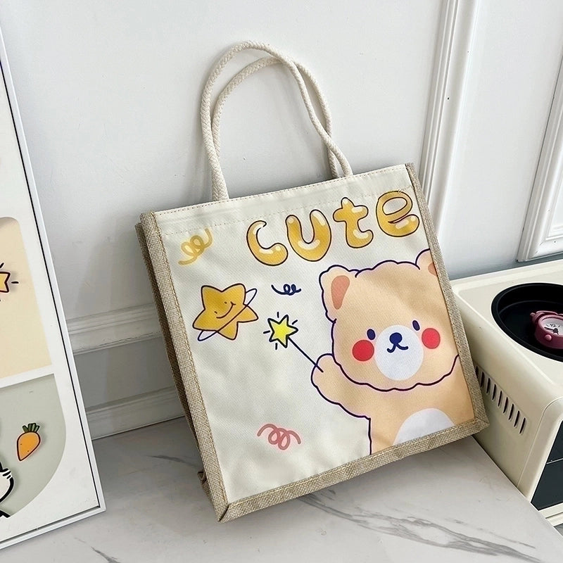 Women's Linen Animal Cartoon Classic Style Sewing Thread Square Zipper Handbag