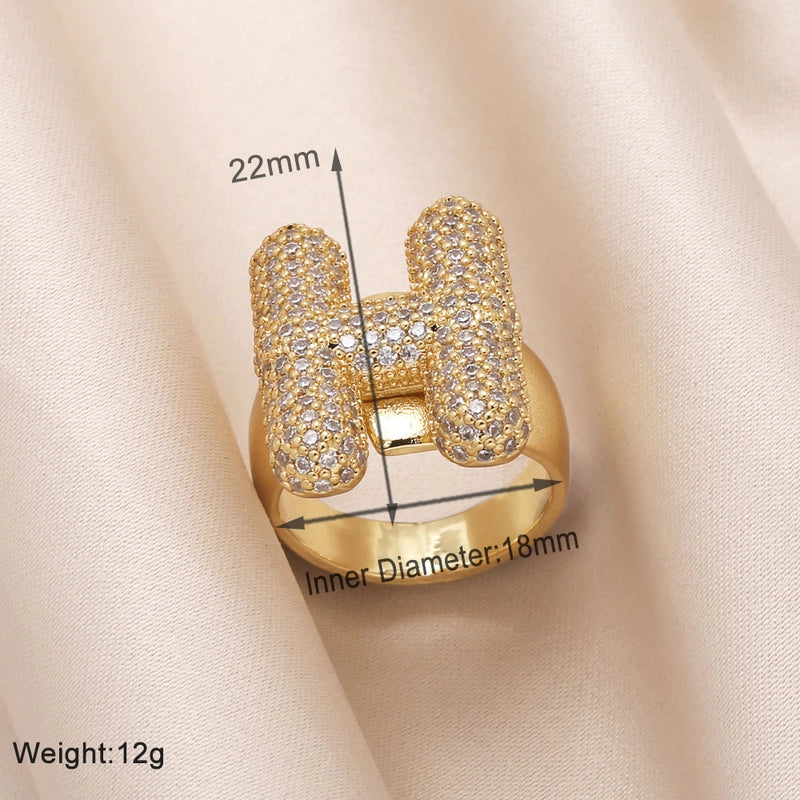 Copper 18K Gold Plated Modern Style Minimalist Plating Inlay Letter Zircon Open Rings
