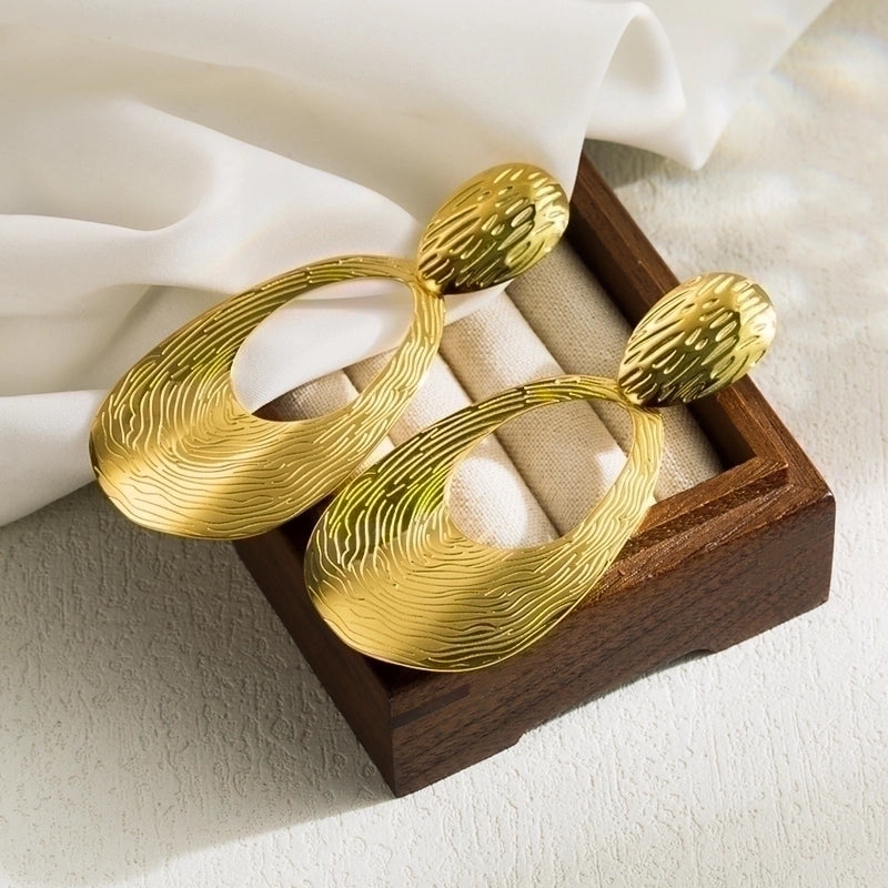 1 Pair Vintage Style Minimalist Artistic Square Oval Flower Irregular Stainless Steel Gold Plated Drop Earrings