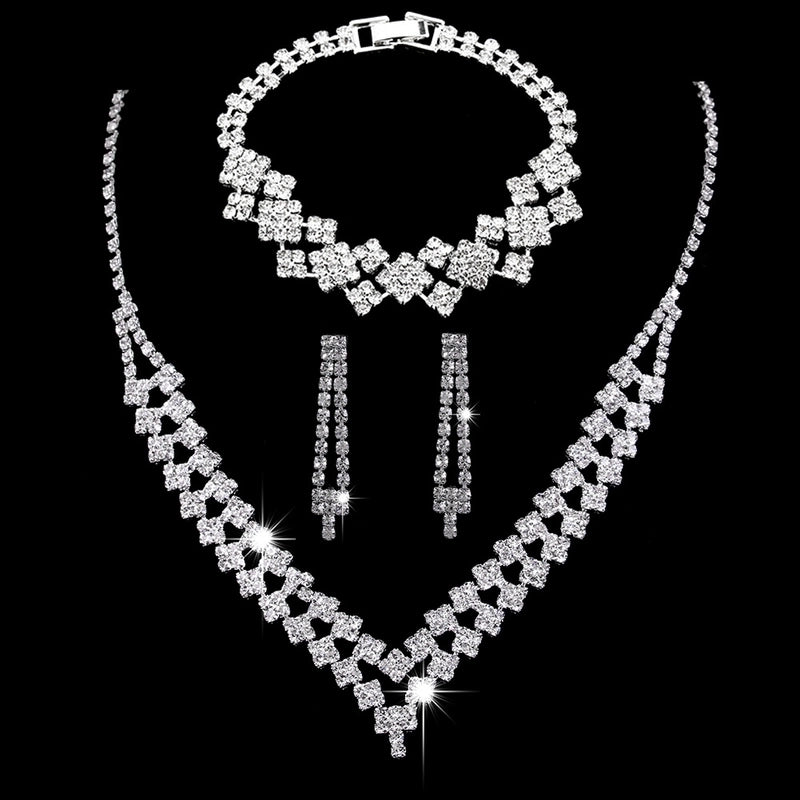 Minimalist Solid Color Artificial Crystal Copper Inlay Zircon Earrings Necklace