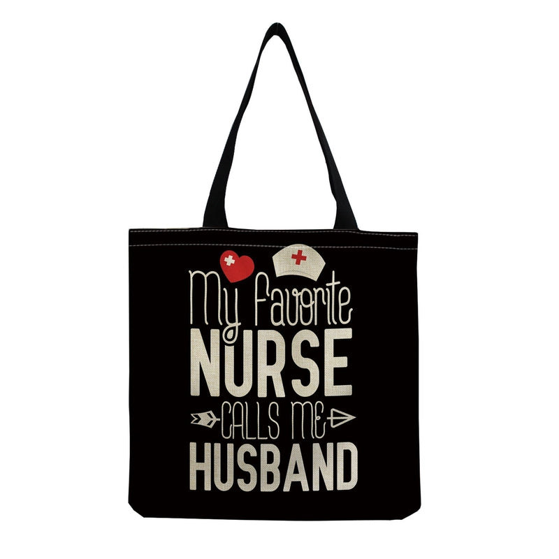 Women's Cotton And Linen Letter Nurse Heart Shape Classic Style Square Open Tote Bag