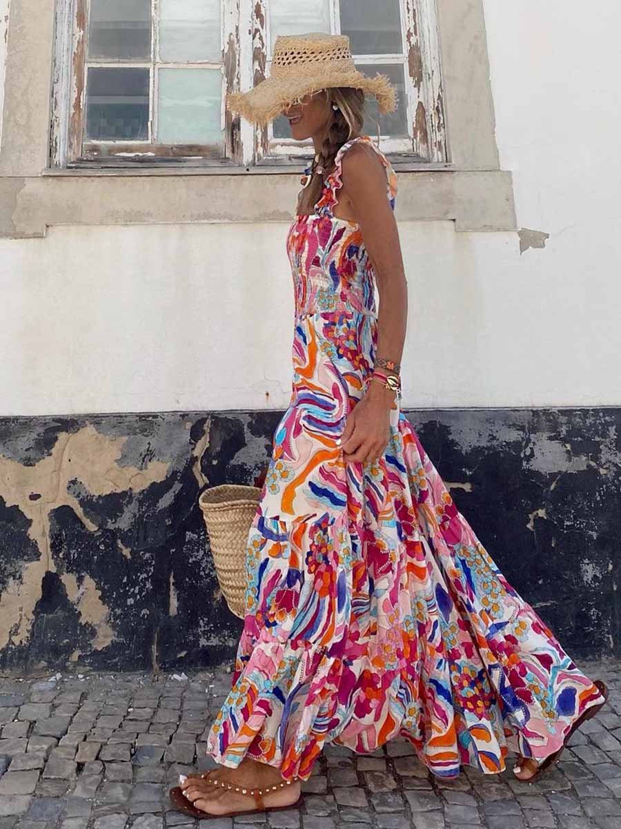 Printed Halter Beach Resort Dress(3 Colors)