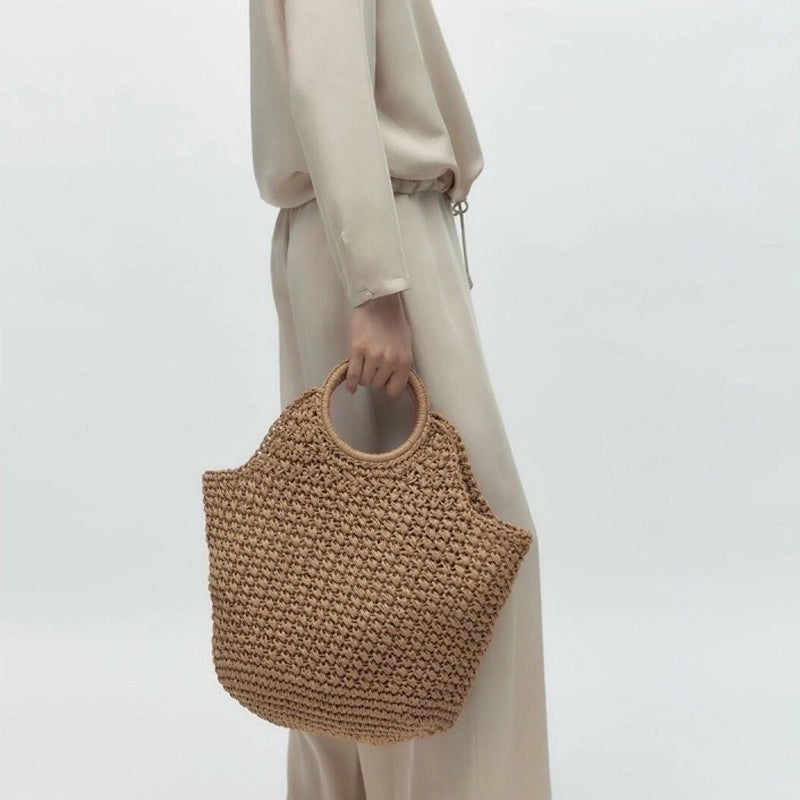 Women's Medium Straw Solid Color Elegant Square Open Straw Bag