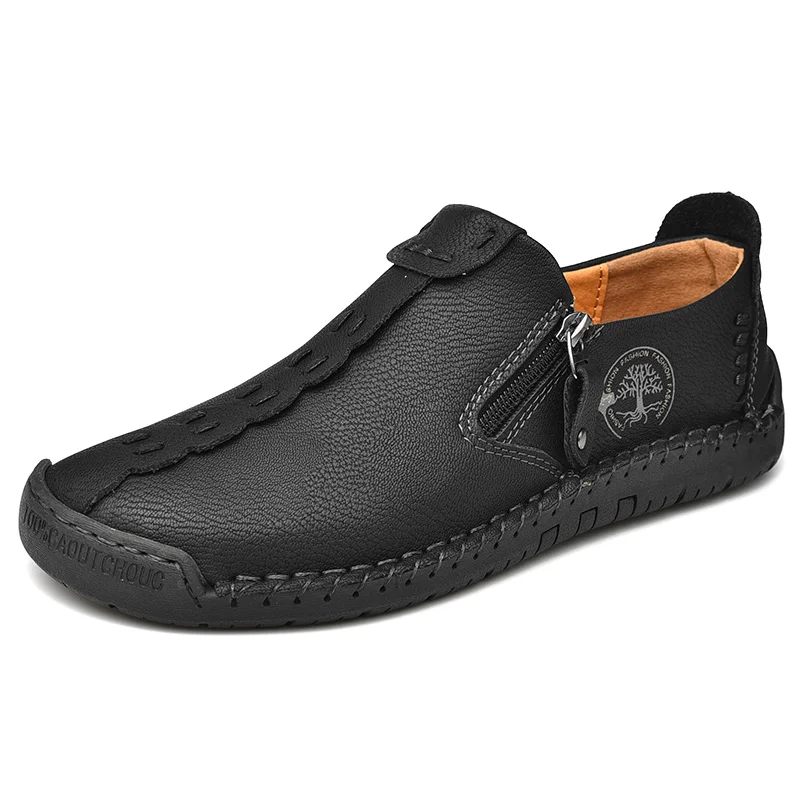 Drawato diy Handmade Leather Men Shoes Casual Slip On Loafers Breathable Leather Shoes Men Flats Hot Sale Moccasins Tooling Shoes Plus Size