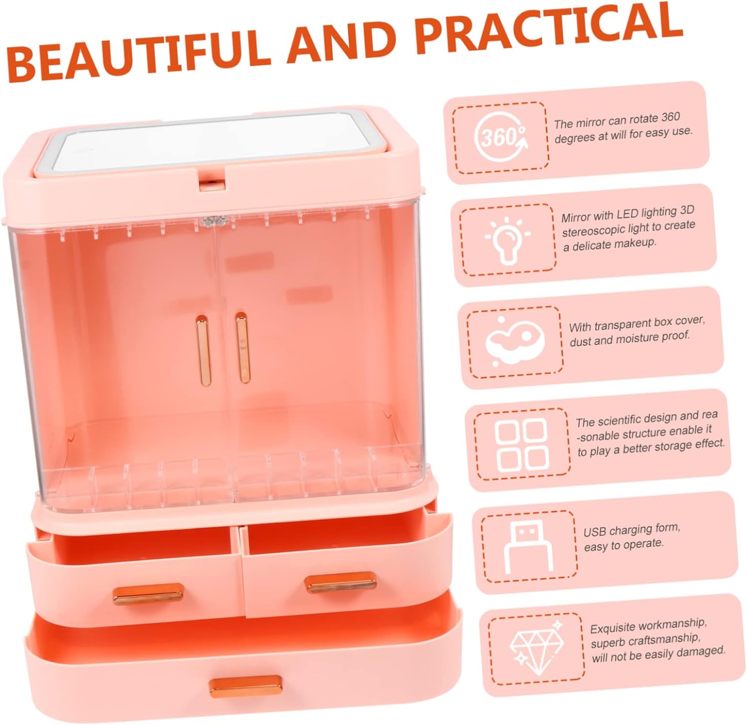 Makeup Jewelry Organizer Tray Box. LED Cosmetic Storage Box