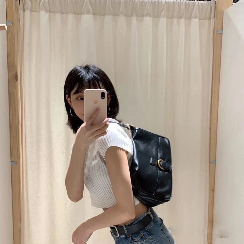 Women's Medium Pu Leather Solid Color Streetwear Square Magnetic Buckle Shoulder Bag Tote Bag